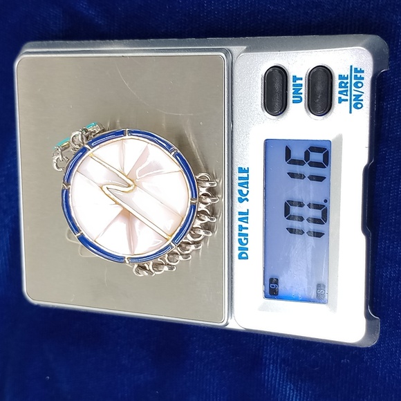 Mother of Pearl, Lapis & Tur on Sterling Silver Large Dangle Earrings Post Style - Picture 11 of 15